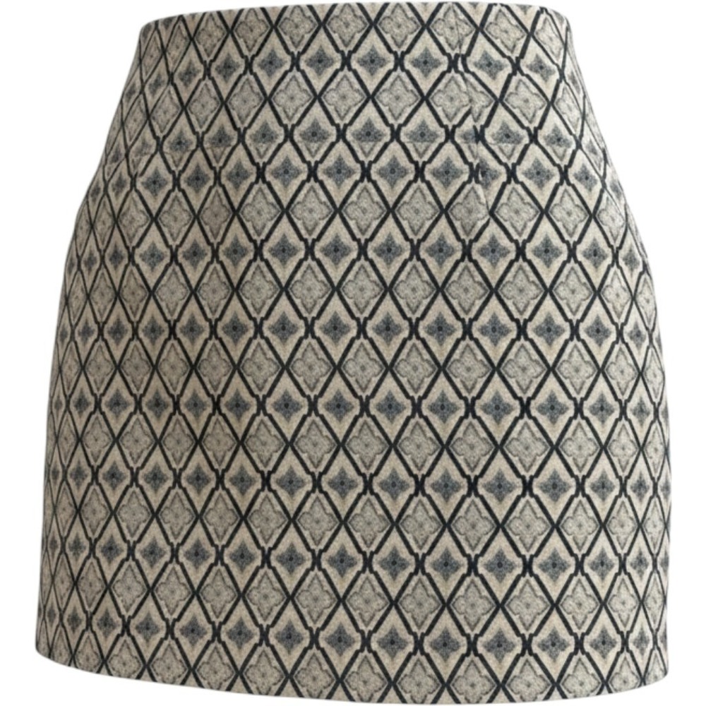 Ann Taylor LOFT Curvy Mini Skirt size 10 Navy Diamond Jacquard preppy coquette